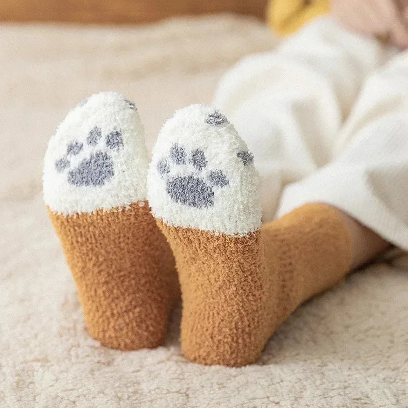 3 Pairs Womens Cats Paw Stripe 3d Socks