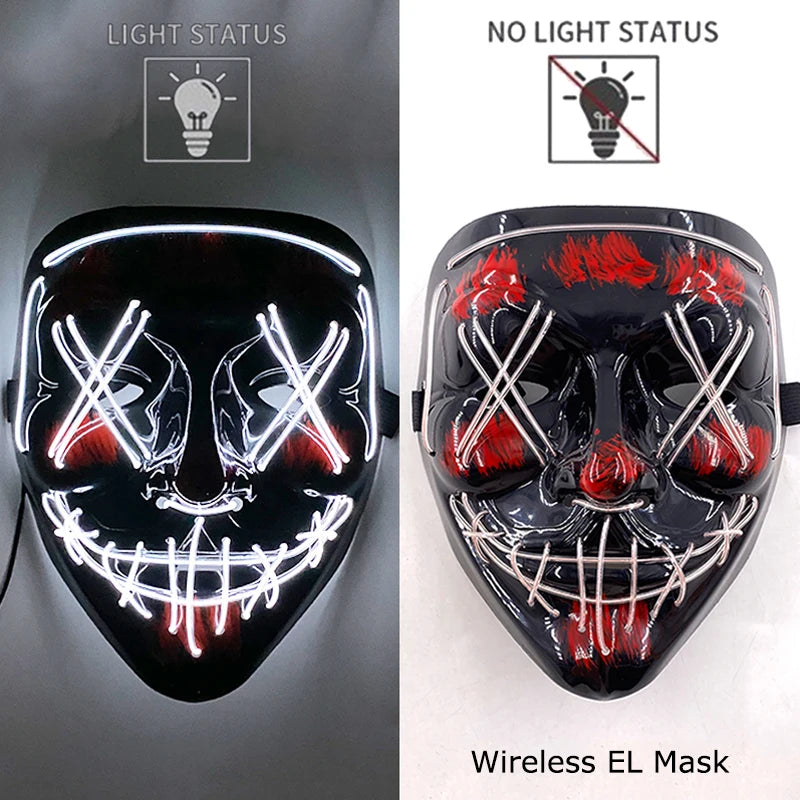 Wireless Neon LED Purge Mask Glow in The Dark Cosplay Horror Mask