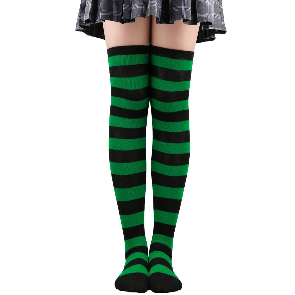 Thigh High Stockings Womens Striped Ladies Girls Black White pink Long Over Above Knee