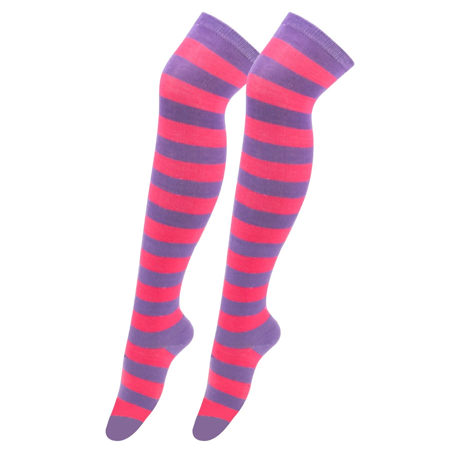 Thigh High Stockings Womens Striped Ladies Girls Black White pink Long Over Above Knee