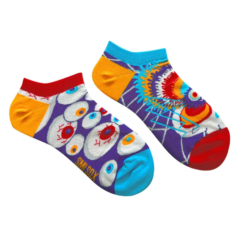 Colorful Short Socks Women Men Cotton Novelty Animals Plants Sunflower