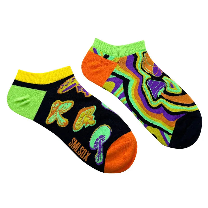 Colorful Short Socks Women Men Cotton Novelty Animals Plants Sunflower