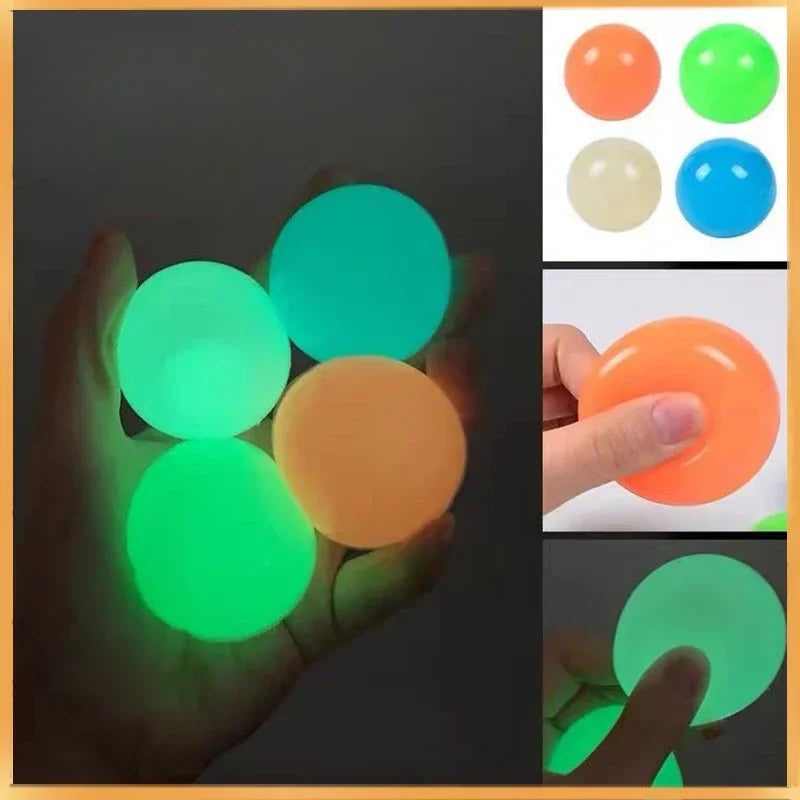 10/4Pcs Luminous Sticky Ball Glow in The Dark Ball Throwing Indoor Decompression TPR Sticky Balls Target Ball Kids Sticky Balls