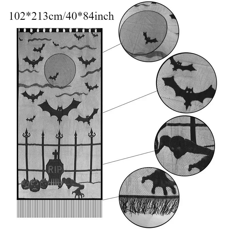 Halloween Tablecloth Bat Spider Web Black Lace Tablecloth