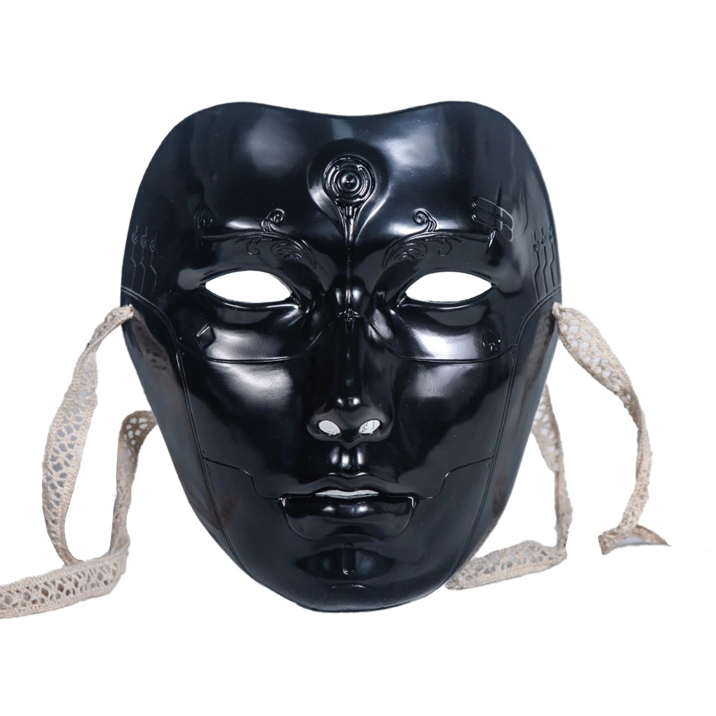 Adult Chinese Style Mask Men Women Cool Costume Accessory Prop with Self-tied Straps for Halloween Masquerade Cosplay Party