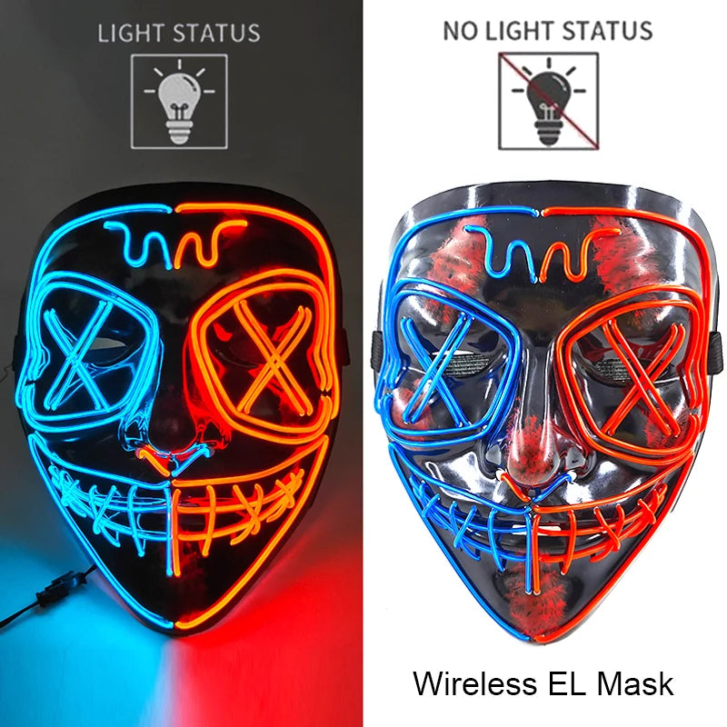 Wireless Neon LED Purge Mask Glow in The Dark Cosplay Horror Mask