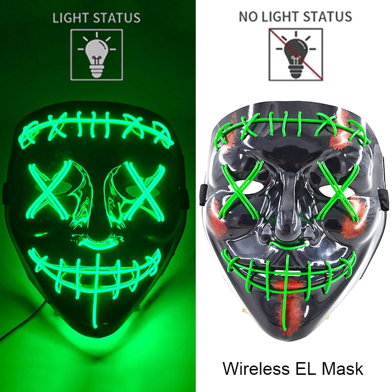 Wireless Neon LED Purge Mask Glow in The Dark Cosplay Horror Mask