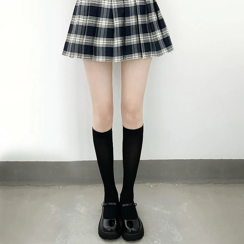 Solid Color Black White Long Socks Women Stockings JK Girls