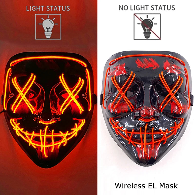 Wireless Neon LED Purge Mask Glow in The Dark Cosplay Horror Mask