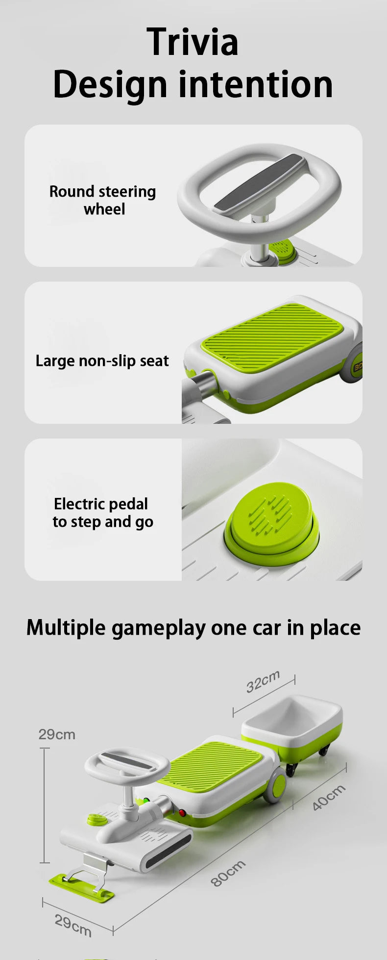 Children Kart with Sweep Tool, Mini Cleaning Toy, Safe Material, Electric Driving 6v4 Battery, Oversized Seat, Over 3 Years Old