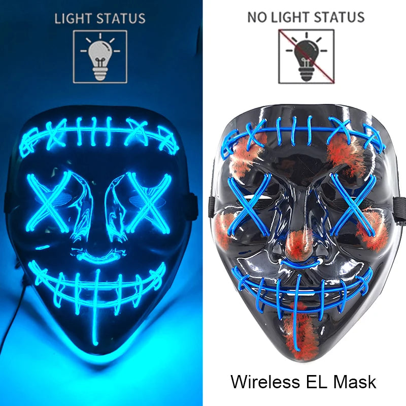 Wireless Neon LED Purge Mask Glow in The Dark Cosplay Horror Mask