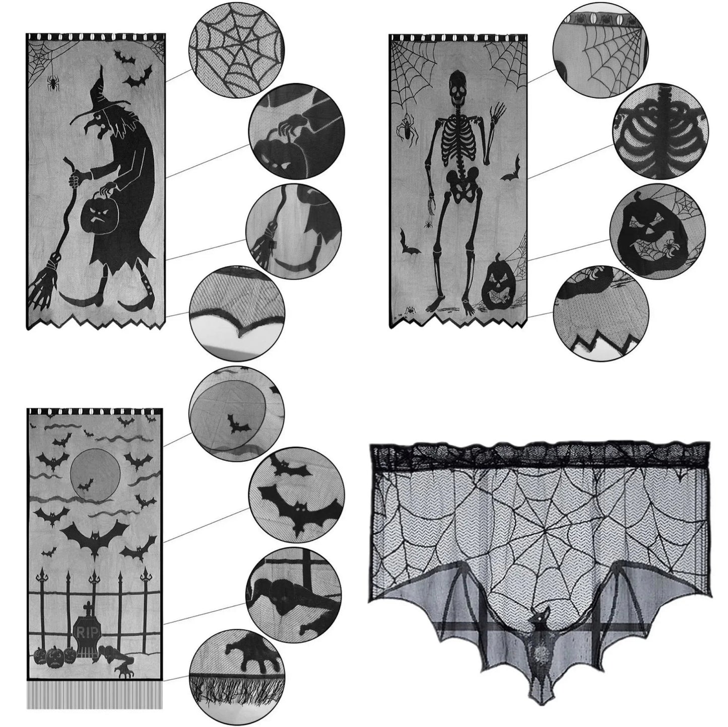 Halloween Tablecloth Bat Spider Web Black Lace Tablecloth