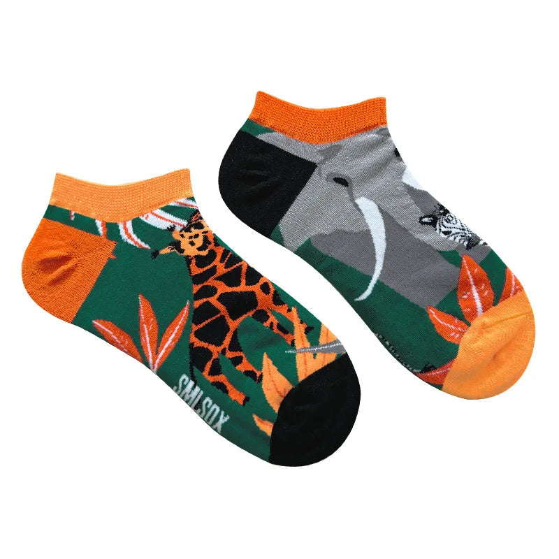 Colorful Short Socks Women Men Cotton Novelty Animals Plants Sunflower